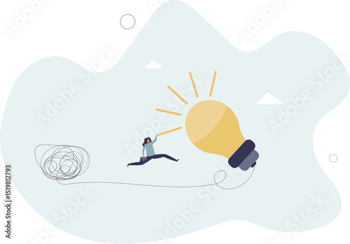 Simplify idea to find solution, thinking process or creativity to solve problem, discover easy way to understand concept. character life .
