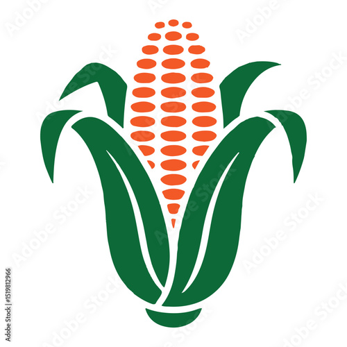 Isolated Maize Corncob Graphic with Green Husks Vector Icon on White Background