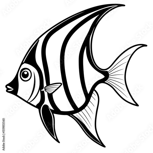 Graceful Angelfish with Flowing Fins in Continuous Line Drawing