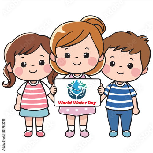 Three Kids Holding a Sign That Says Happy World Water Day