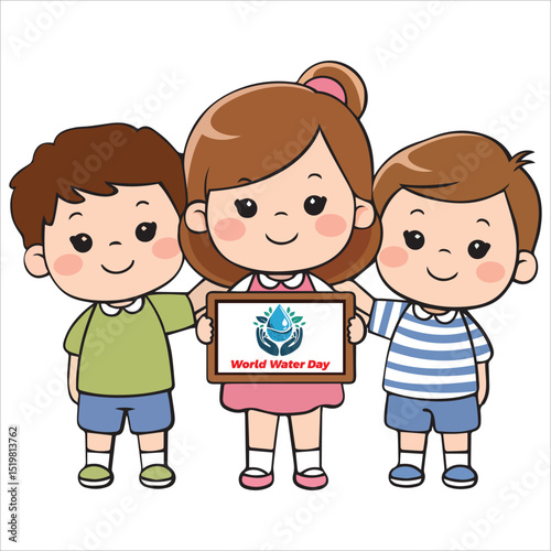 Three Kids Holding a Sign That Says Happy World Water Day