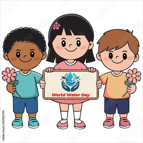 Three Kids Holding a Sign That Says Happy World Water Day