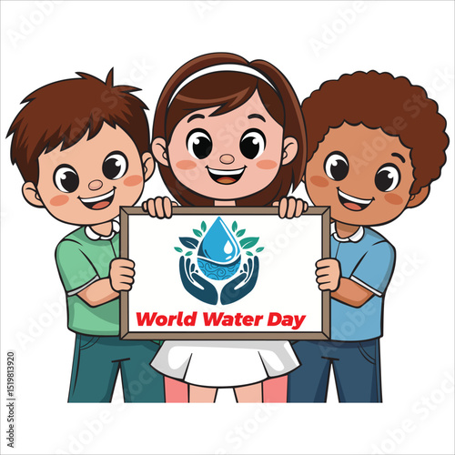 Three Kids Holding a Sign That Says Happy World Water Day