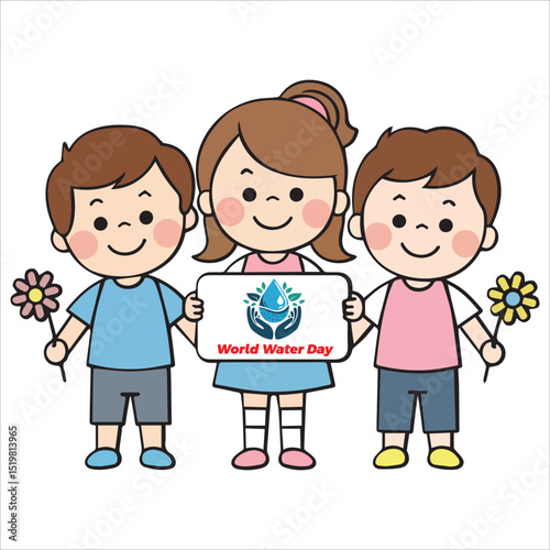 Three Kids Holding a Sign That Says Happy World Water Day