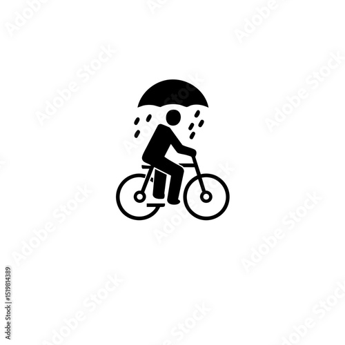 Simple Bicycle Rider Logo - Clean Rainy Commute Vector