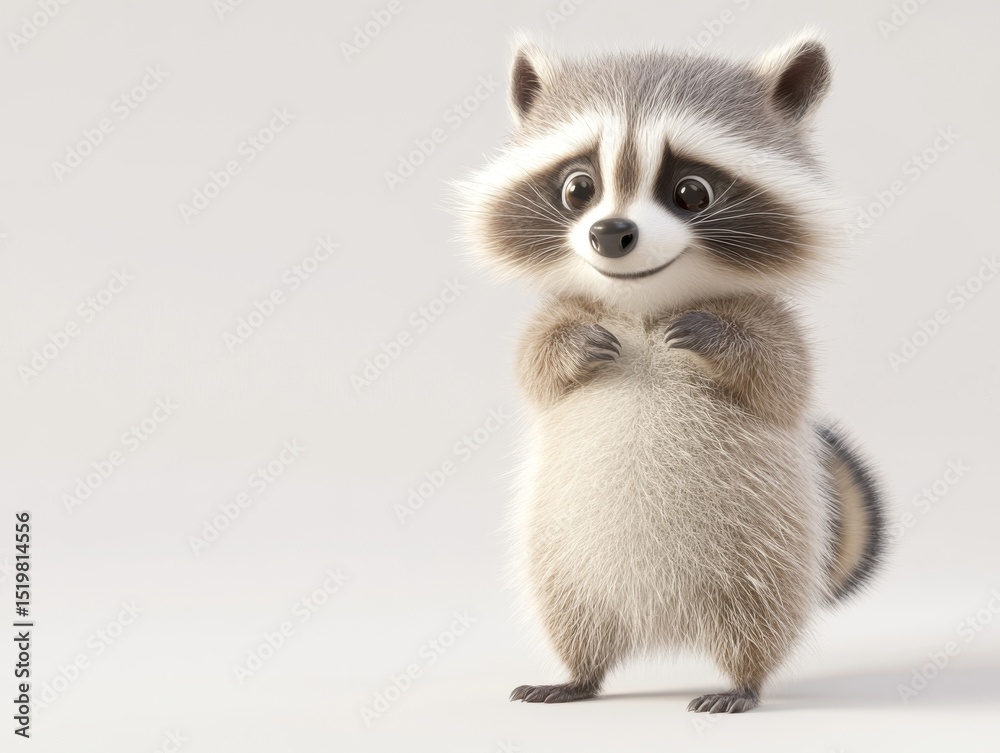Obraz premium Cute cartoon raccoon standing on white background 