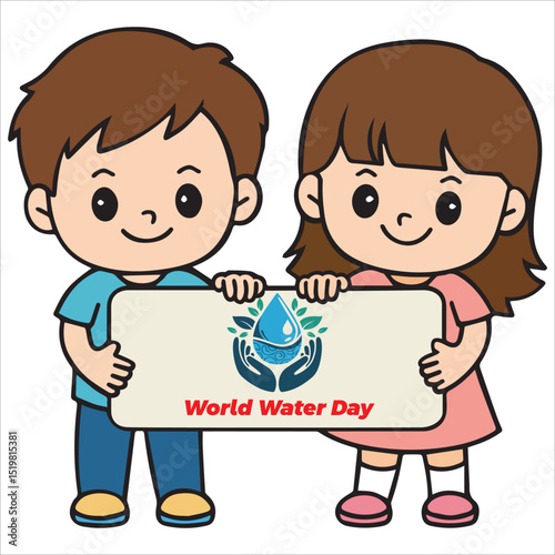 Two Kids Holding a Sign That Says  Happy World Water Day