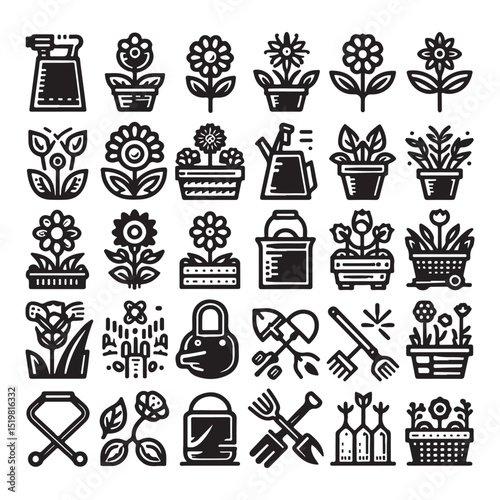 Flowers related editable stroke outline icon set flat vector illustration