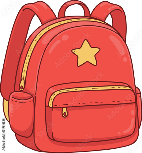 Red School Backpack Clipart with Star – Back to School Vector Illustration