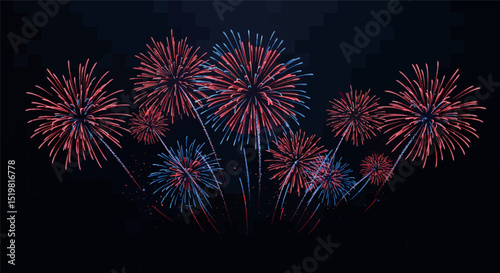 Vibrant red and blue fireworks display against night sky