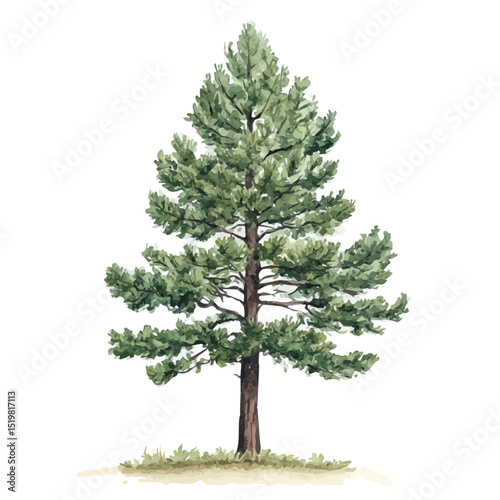 A Sugar Pine Tree, watercolor clipart vector, high quality, isolated on a white background.