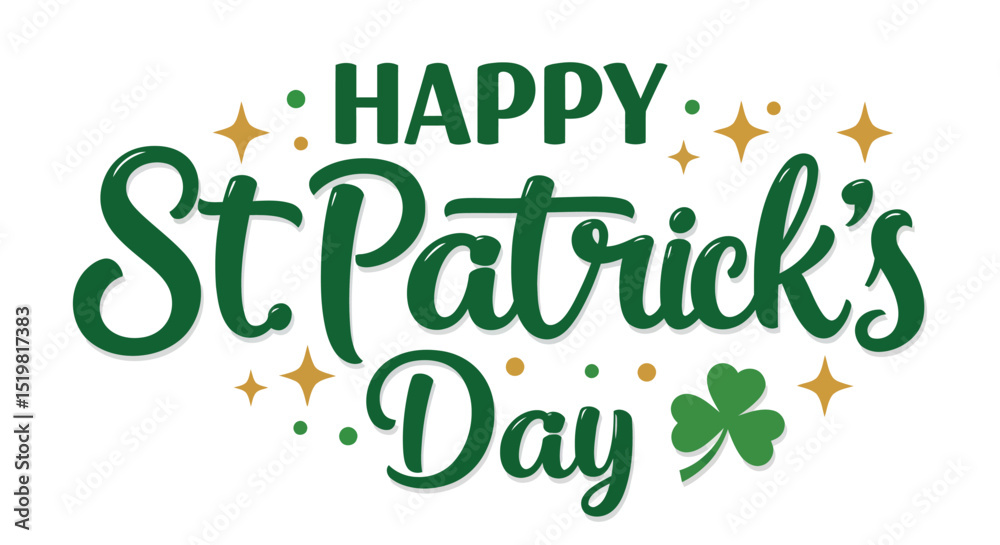 Fototapeta premium Green festive st. patrick’s day typography with clover and stars