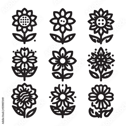 Flowers related editable stroke outline icon set flat vector illustration