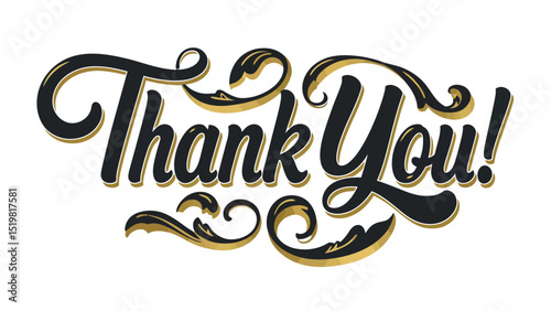Elegant thank you text with ornate swirls and golden accents