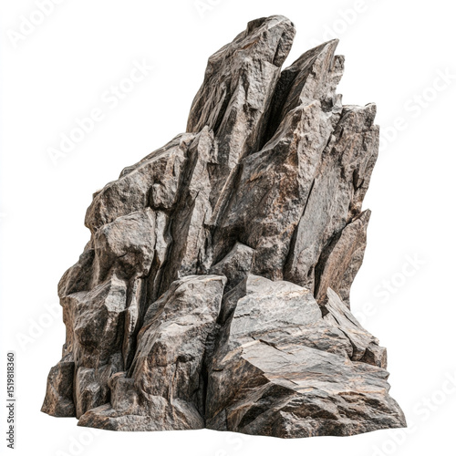 Realistic textured stone rock formation isolated on white background ready for design element use in various projects