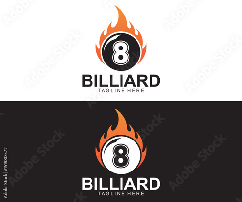 Flaming 8 Ball Billiard Logo – Pool Game Icon Design for Sports Branding