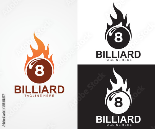 Flaming 8 Ball Billiard Logo – Pool Game Icon Design for Sports Branding