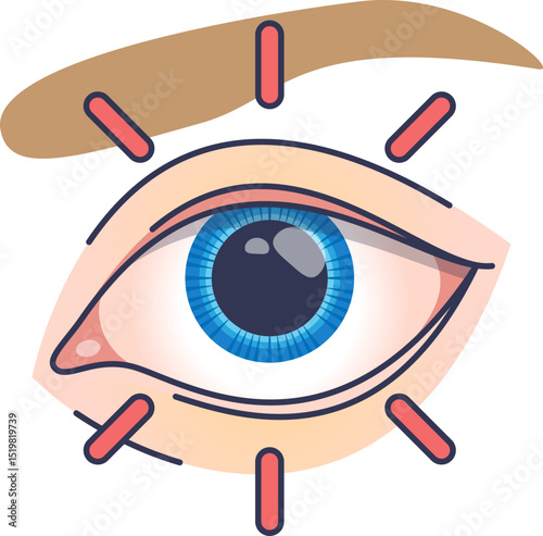 Illustration of a blue eye with dilated pupil, surrounded by red lines, symbolizing focus and attention.