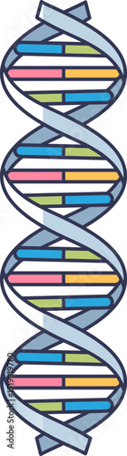 Illustration of a DNA double helix with colored base pairs, symbolizing genetic information.