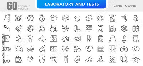 Laboratory and test line icon set. Laboratory, research, scientist, experiment, lab, science, chemical, toxic, microscope, beaker, experiment, education, biotechnology line icon set. Ui thin line icon