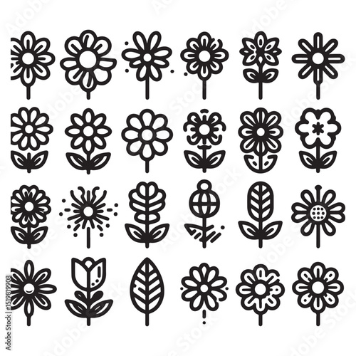 Flowers related editable stroke outline icon set flat vector illustration