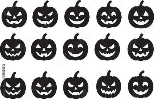 Different variation of pumpkin face vectors, pumpkin silhouettes, Jack o lantern, halloween graphics
