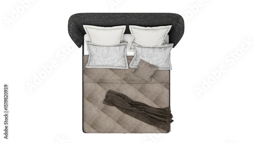 Bedroom model with wooden frame and soft and comfortable sponge material with white background