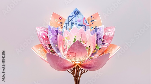 Flourishing Innovation A Lotus Flower Representing Technological and Societal Growth