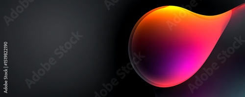 A smooth abstract 3D sphere with glowing neon gradients of purple orange and pink appears against a matte black background with a modern and futuristic visual style