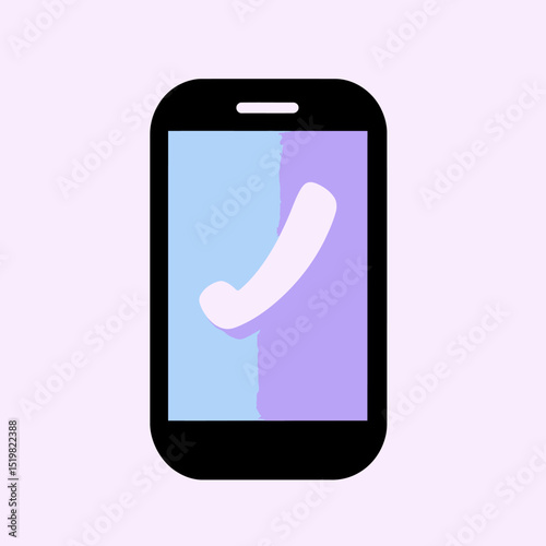 Minimalist flat vector smartphone icon with gradient blue purple screen displaying white phone receiver symbol for call and communication concept design
