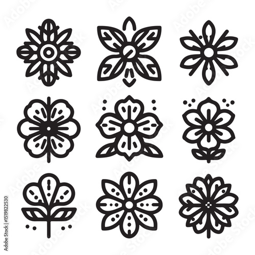 Flowers related editable stroke outline icon set flat vector illustration