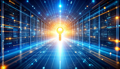Secure Data Encryption  A Visual Representation of Advanced Cryptographic Key Rotation and Impenetrable Data Security within a Modern Data Center