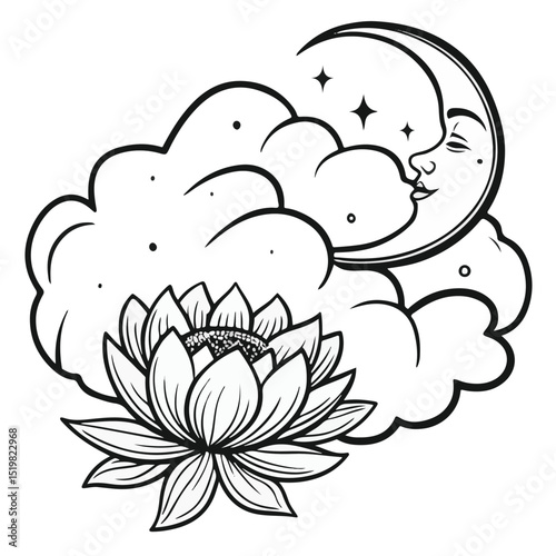 Calm and centered female figure surrounded by nature, ideal for yoga studios, spa themes, and inner peace illustrations.