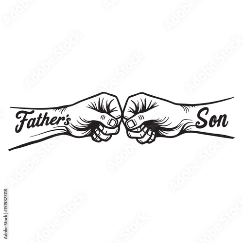 Father and son fists bumping in black and white illustration
