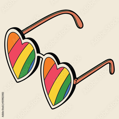 Illustration of heart shaped rainbow lens sunglasses art