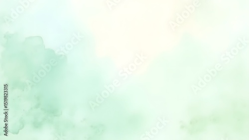 Serene watercolor sky cloudscape with soft green and yellow pastel hues for creative design