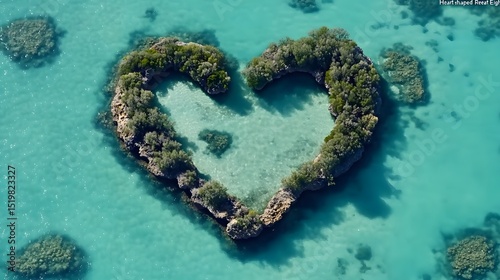 Heart-Shaped Island in Turquoise Water: A Unique Romantic Natural Formation for Valentine's Day