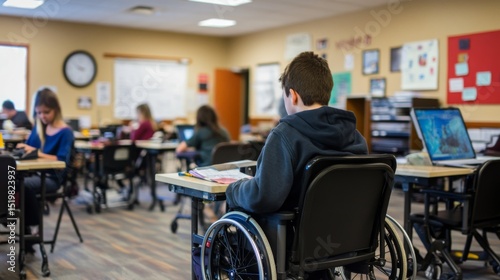 A student with disabilities participating fully in a mainstream classroom photo