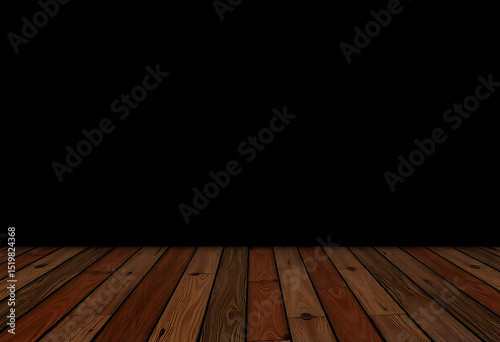 Wooden floor background in dark setting with perspective and copyspace for visual display