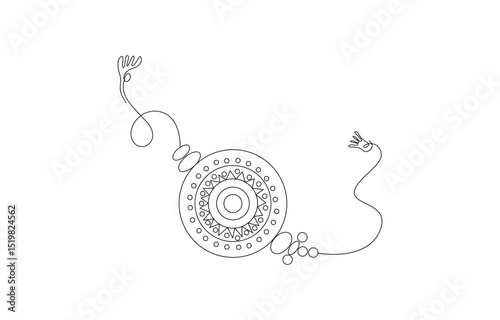 Rakhi Festival Illustration Line Art, Raksha Bandhan Hand Presenting Rakhi Line Art, Happy Raksha Bandhan Line Art Celebration of Brother-Sister Bond, Hand holding a mandala bracelet - Line art 