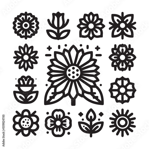 Flowers related editable stroke outline icon set flat vector illustration