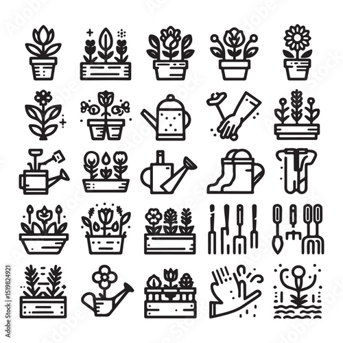 Flowers related editable stroke outline icon set flat vector illustration