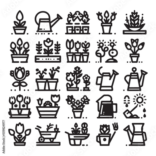 Flowers related editable stroke outline icon set flat vector illustration