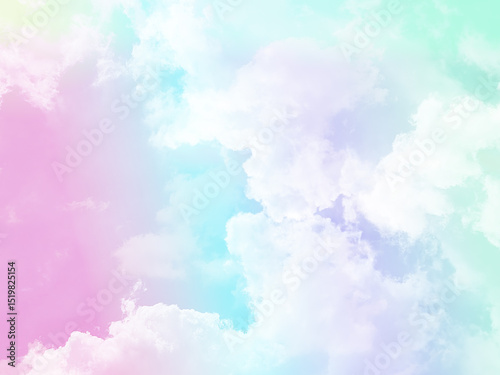 beauty sweet pastel pink and green colorful with fluffy clouds on sky. multi color rainbow image. abstract fantasy growing light