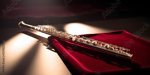 Elegant Flute Resting on Rich Red Velvet Background

