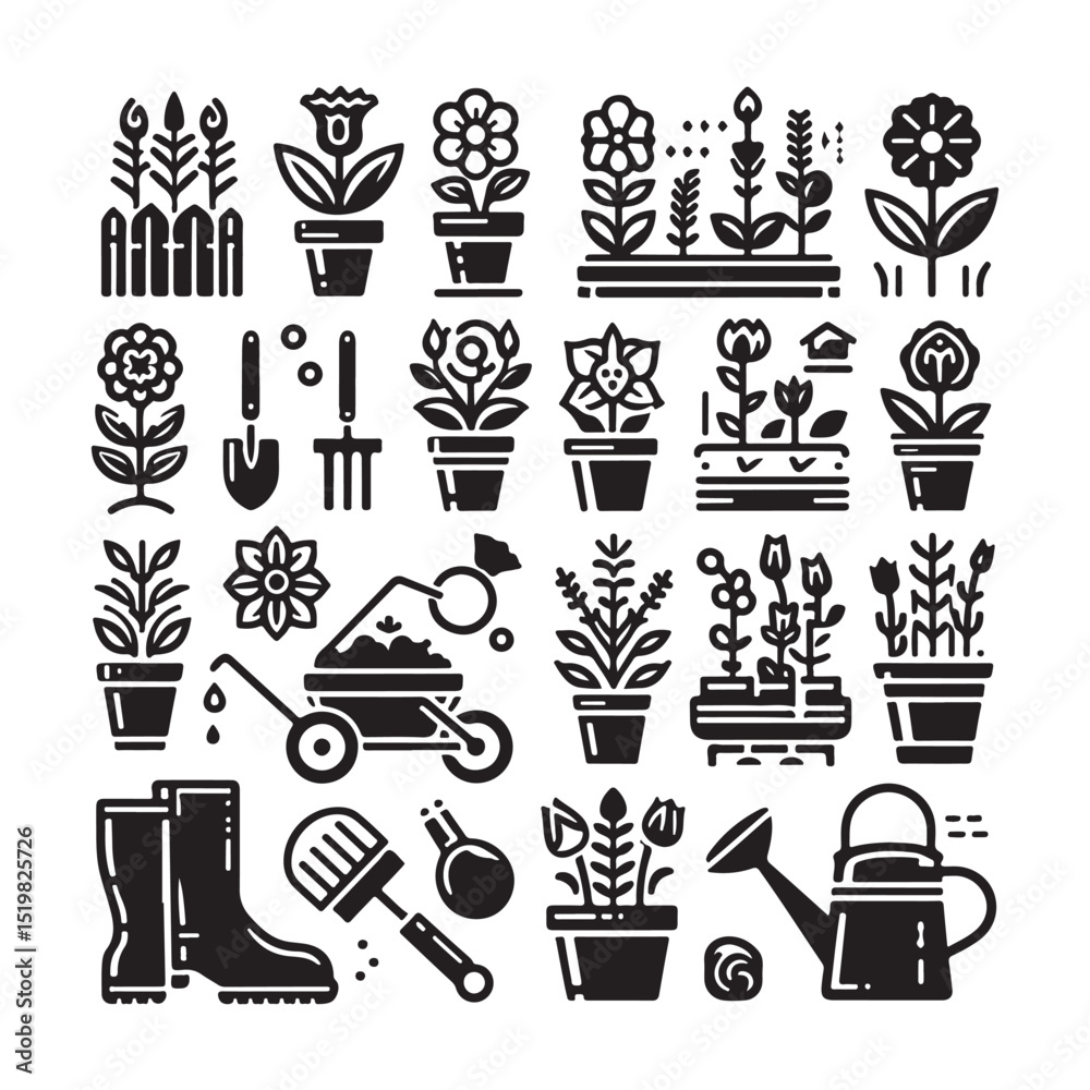 Flowers related editable stroke outline icon set flat vector illustration Flowers related editable stroke outline icon set flat vector illustration