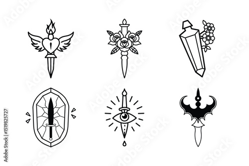 Six Unique Dagger Designs: A Collection of Tattoo Flash Art