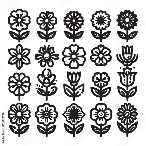 Flowers related editable stroke outline icon set flat vector illustration