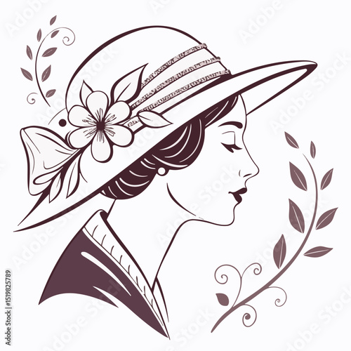 Creative vector of a woman in circular botanical design, representing harmony between femininity and nature. 