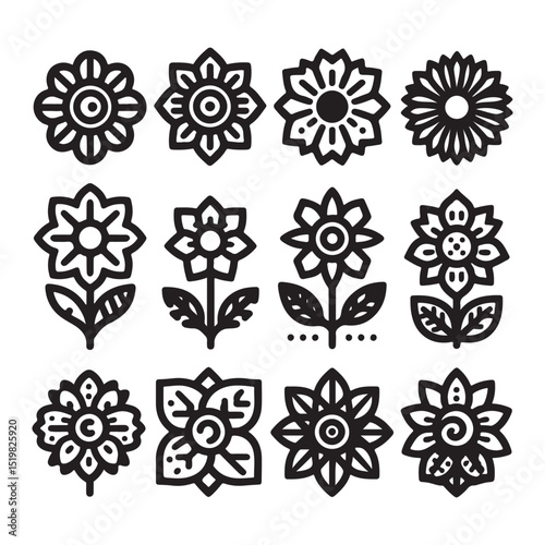 Flowers related editable stroke outline icon set flat vector illustration